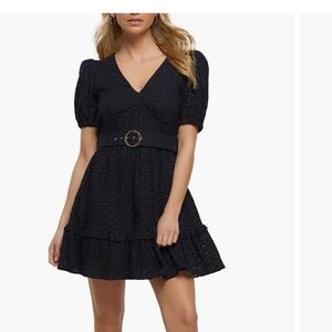 River Island Black and Gold Puff Sleeve Mini Dress
